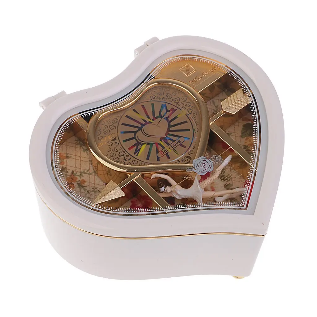 Heart Shape Dancing Ballerina Music Box PLastic Jewellery Box  Carousel Hand Crank Music Box Mechanism Gift For Valentine's Day images - 6