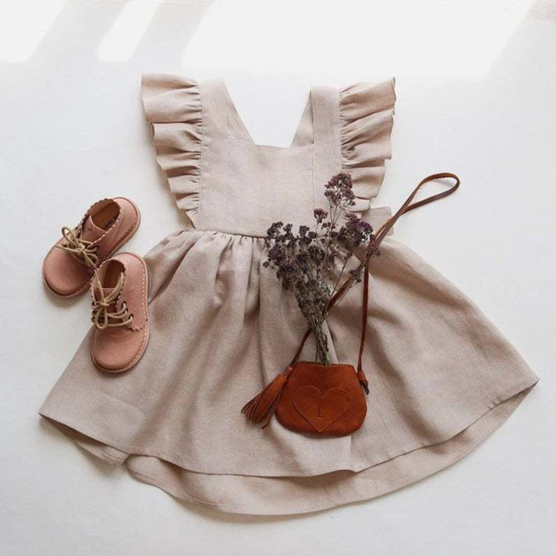 Vestido Infantil Meninas Dutebare - Algodão Com Babados Sem Mangas Verão