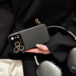 Corrugated Stripe Pattern Shockproof Phone Case with Large Window Camera Lens Protection - iPhone 12 Pro Max (Black)