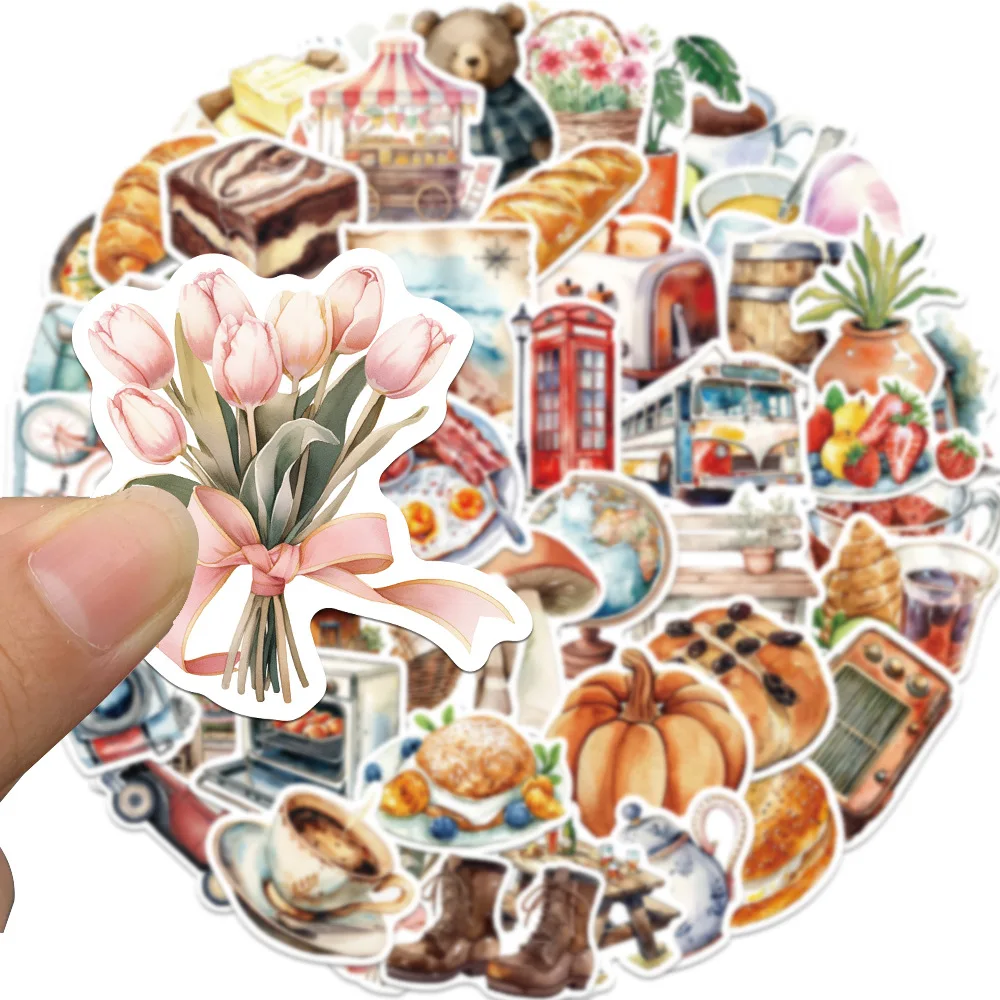 50/100pcs Aesthetics Retro Happy Holiday Fruit Animals Cute Stickers Graffiti Decoration Phone Luggage Skateboards Waterproof