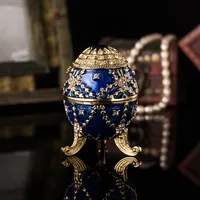 QIFU New Arrive Easter Fabeger Egg Blue Trinket Jewelry Boxes for Home Decor 1