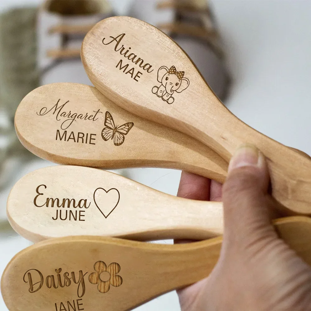 Personalized Baby Wooden Hairbrush Infant Name Newborn Hair Brush Comb Birth/Baptism/Birthday Baby Shower Gifts hair comb hair brush comb