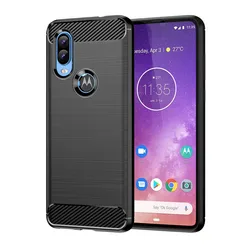 Shockproof Silicone Carbon Fiber Phone Case - Sleek Back Cover for Moto One Vision (Black)