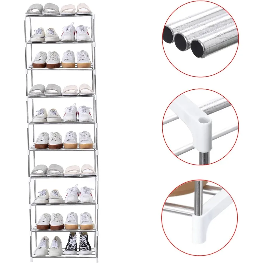 Stackable Small Shoe Rack Entryway Hallway and Closet Space Saving Storage and Organization 10Tier White