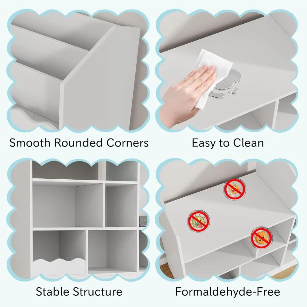 71" Kids Bookshelf with Reading Nook & Storage Cubbies 3