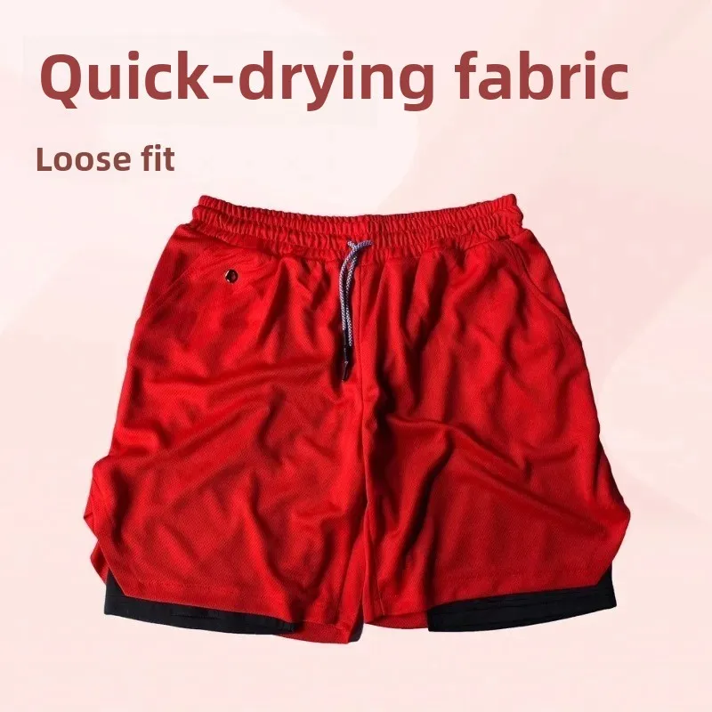 Men's Casual Sports Shorts Summer Mobile Phone Earphone Hole Double Layer Pocket Zipper Leisure Fashion Men's Shorts