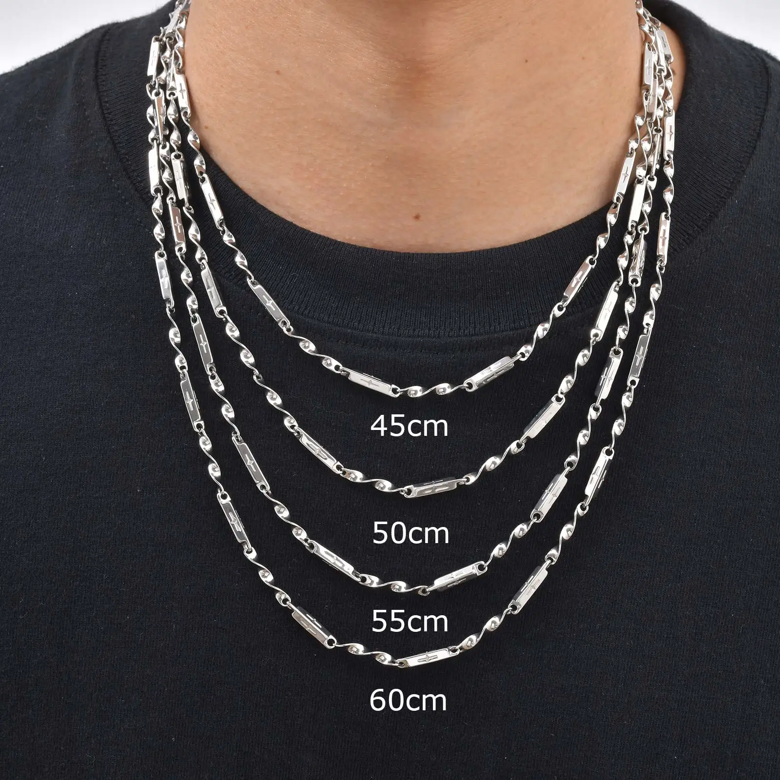 Modische Minimalistische Kreuzmuster-Möbius-Bambusknoten-Kette Edelstahl-Halskette Punk Hip-Hop Schmuck 45cm 50cm 55cm 60cm – Detail 3