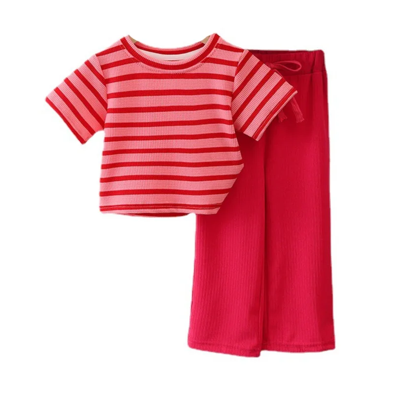 

New Summer Baby Clothes Suit Children Girls Casual Striped Short Sleeve T-Shirt Pants 2Pcs/Sets Toddler Costume Kids Tracksuits