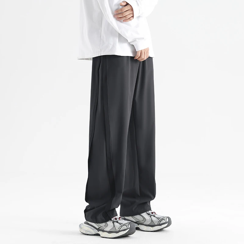 Black patchwork athletic casual pants women's spring thin loose straight-leg wide-leg pants