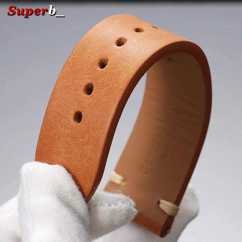 Elegant Top-Grain Leather Watch Band with Butterfly Buckle and Gift Box