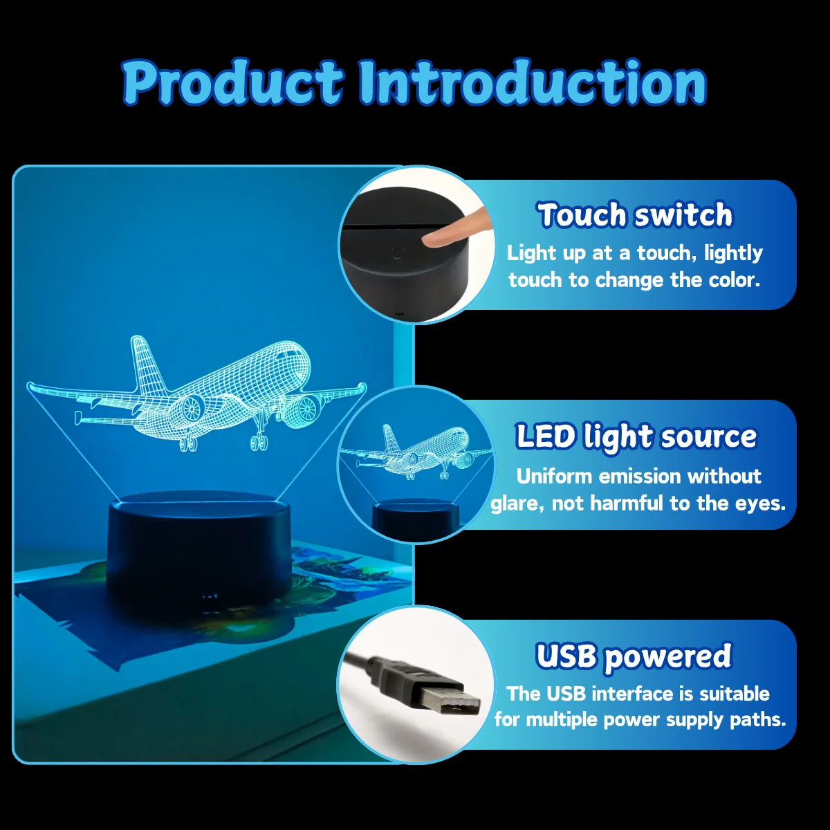 1pc 항공기 모델 3D 야간 조명, USB 인터페이스, 비행 매니아 컬렉션 선물 테이블 조명, 휴일 장식 조명.
