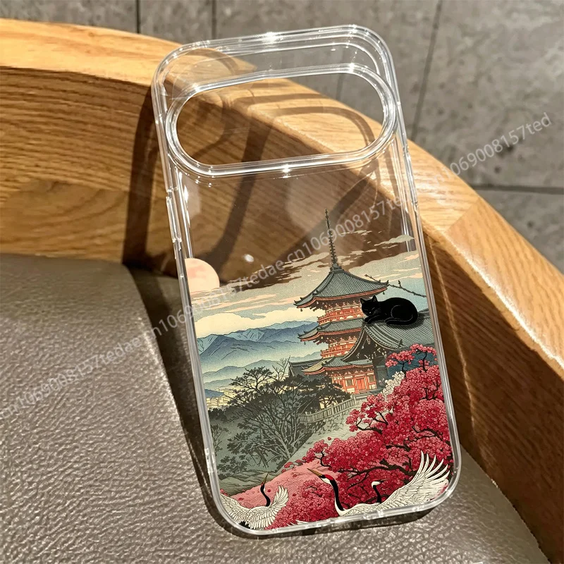 Mount Fuji Scenery Black Cat Clear Phone Case
