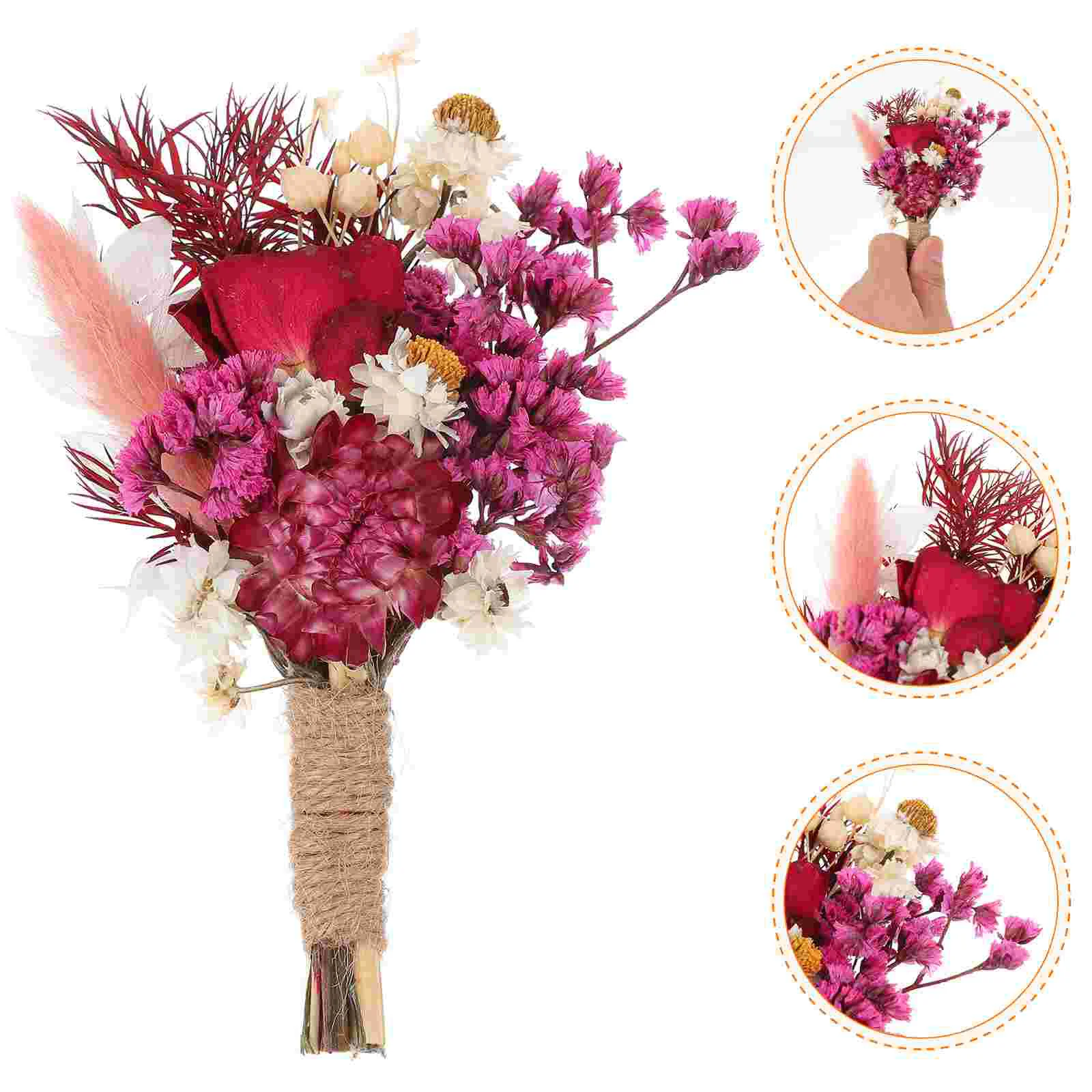

2 Pcs Small Bouquet of Dried Flowers Wedding Decor Mini Boutonniere Floral Finished Product Cute Ornament with Stems