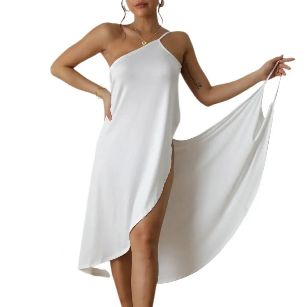 

Women Dress Sleeveless Off Shoulder Backless Loose One Piece Bikini Cover-up Vacation Slip Cross Wrapped Midi Dress