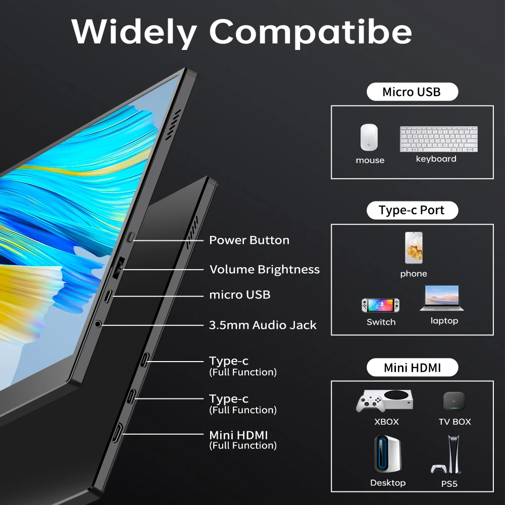 VCHANCE 10.5'' 휴대용 모니터 터치 스크린 VESA 75mm 가죽 케이스 포함 노트북 Mac용 100%sRGB 사무용 여행용 디스플레이 익스텐더