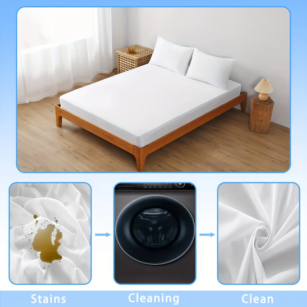 1pc Waterproof Jersey Knit Fitted Sheet, Stretch Breathable Bed Sheet Noiseless Mattress Cover for Bedroom 160x200cm 5