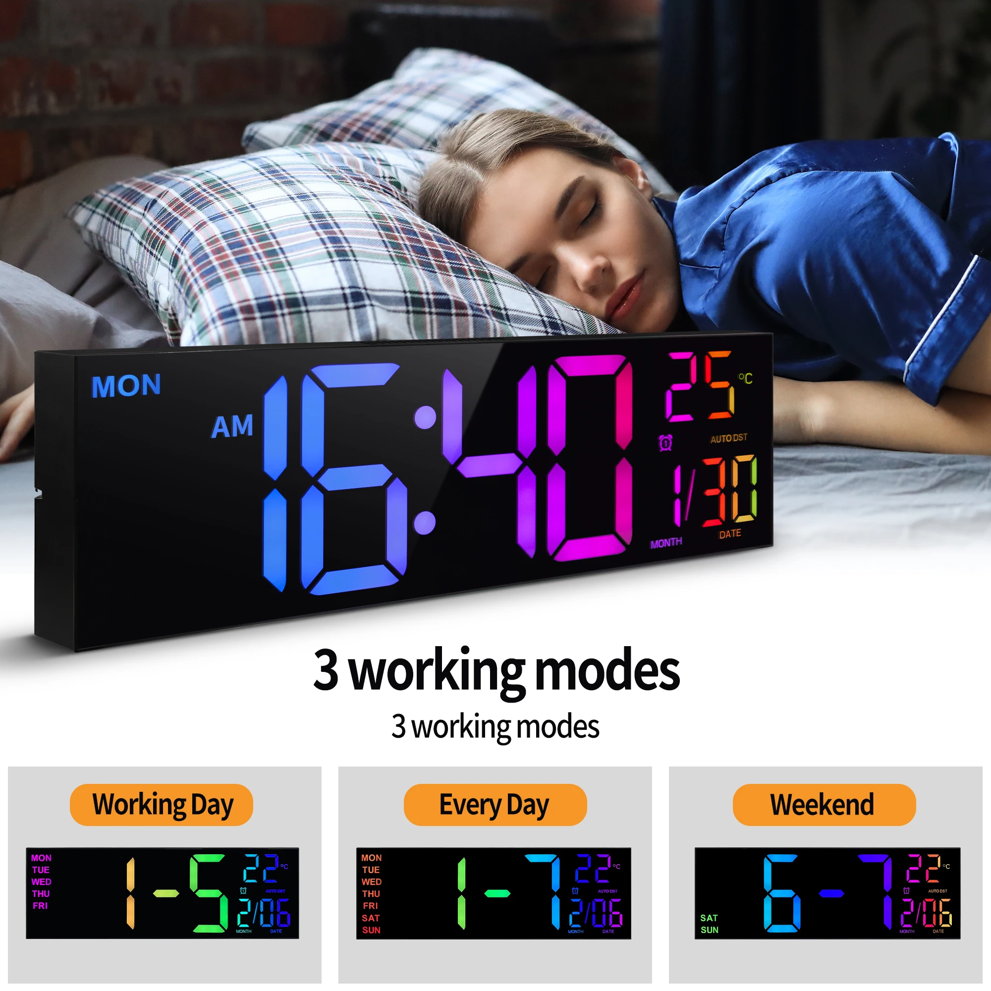 Digital Wall Clock with 16" Large LED Display and Remote Control