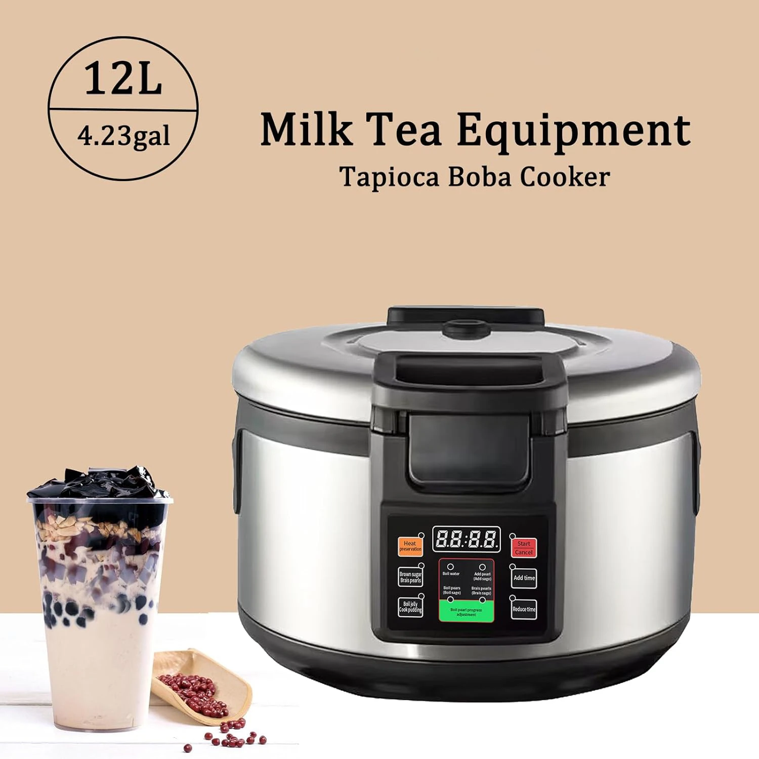 Mvckyi 16L 4.2Gal Automatic Commercial Tapioca Boba Cooker For Milk Tea Shop Large Capacity Non-Stick Boba Pearl Rice Pot Cooker