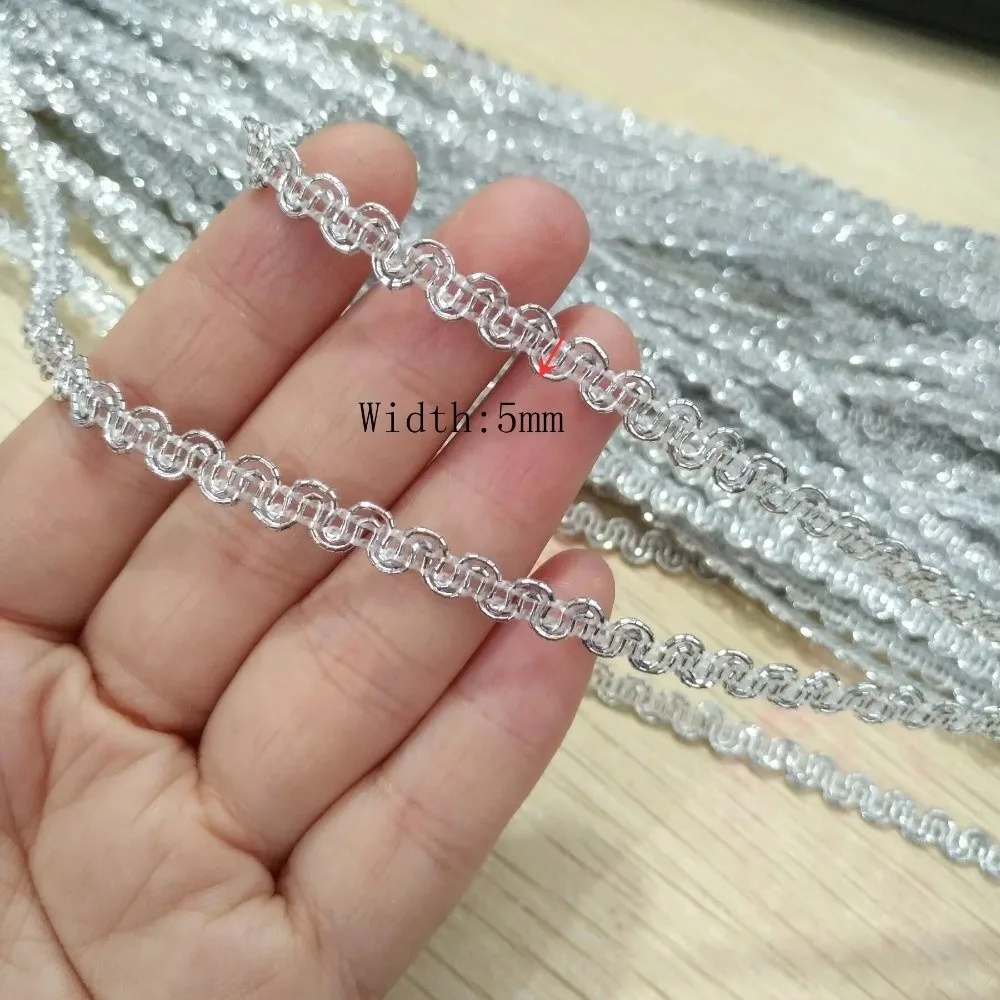 Elegant Gold & Silver Shiny Edge S-Shape Lace Trim - 23M x 5mm