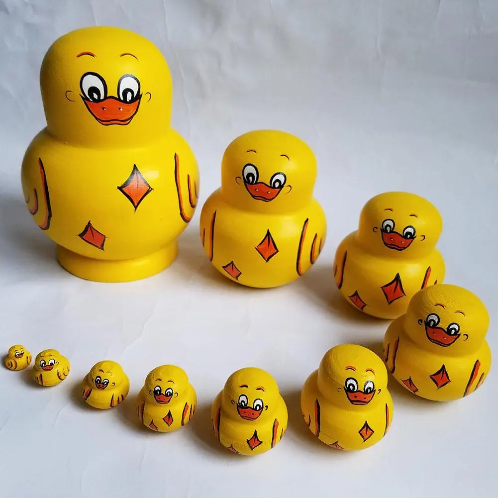 Russian Nesting Stacking Duck Doll 10Pcs Multiple Uses Wooden Duck Models Improve Thinking Skills Toy Russian National Culture