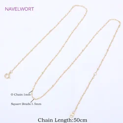 Elegant 18K Gold Plated Square Beads Necklace Chain with Spring Clasp - 1 piece (14K Gold Plated)