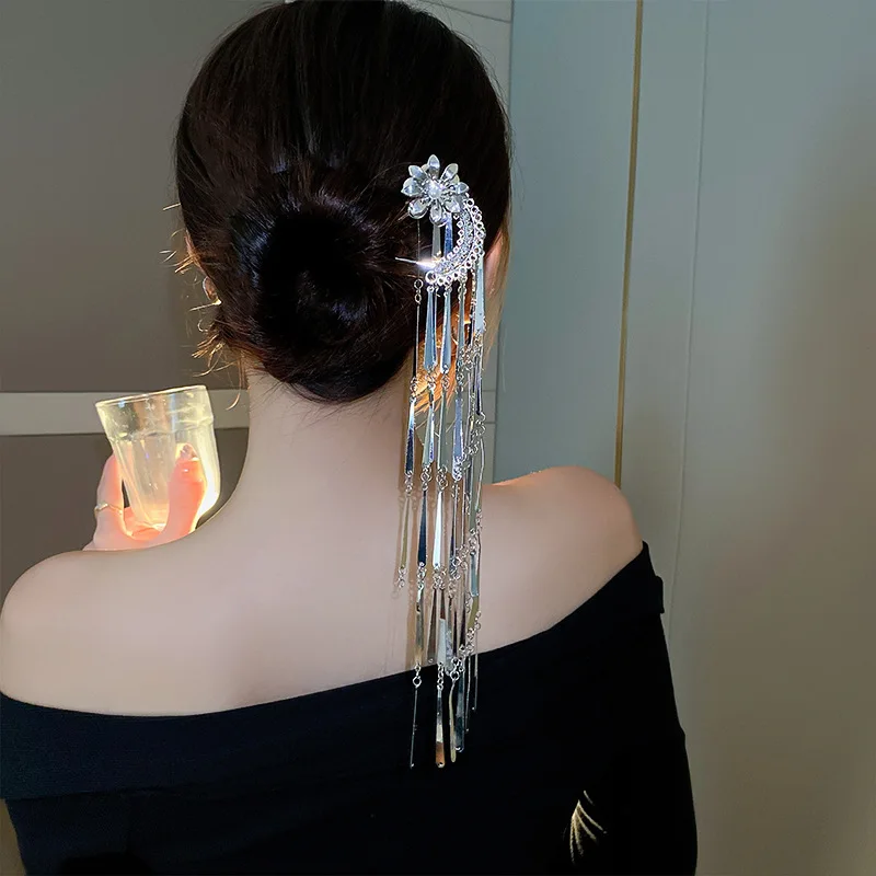 

Vintage Long Tassel Geometric Pearl Flower Tassel Hair Fork Hairpin For Women Hairwear Elegant Hair Sticks Hair Jewelry