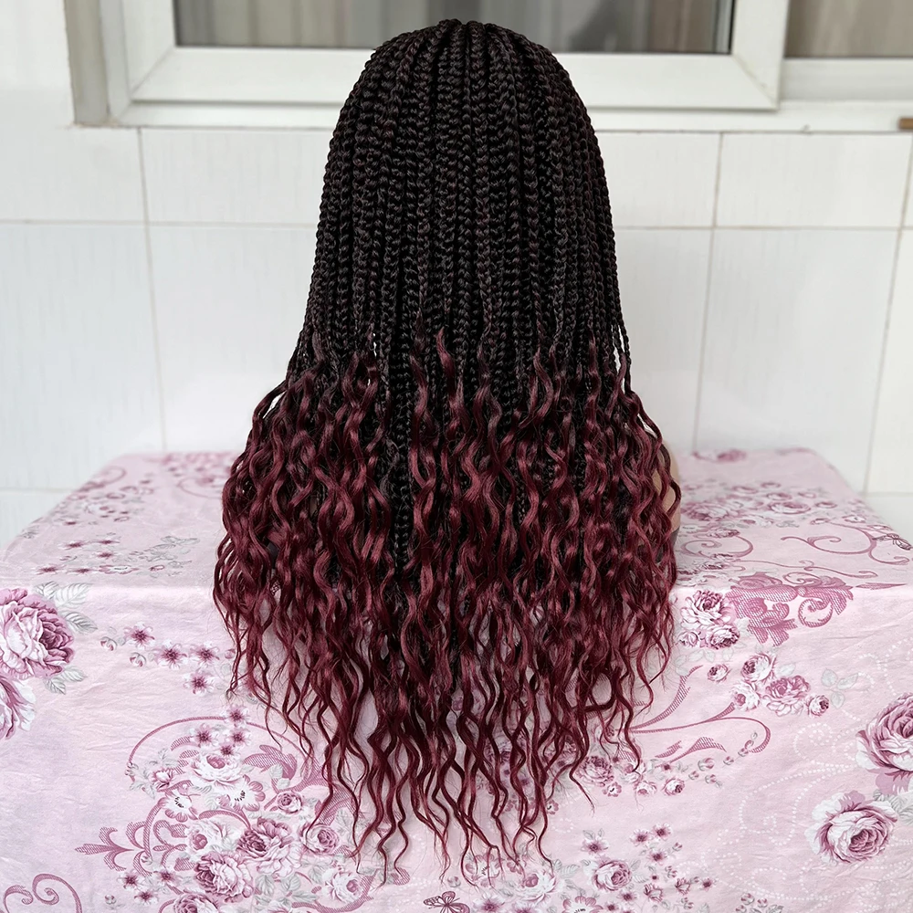 Burgundy Red Color 4 Box Braids Synthetic Lace Front Wig Full Hand Braided  Heat Resistant Fiber Hair Lace Wig For Black Women - AliExpress