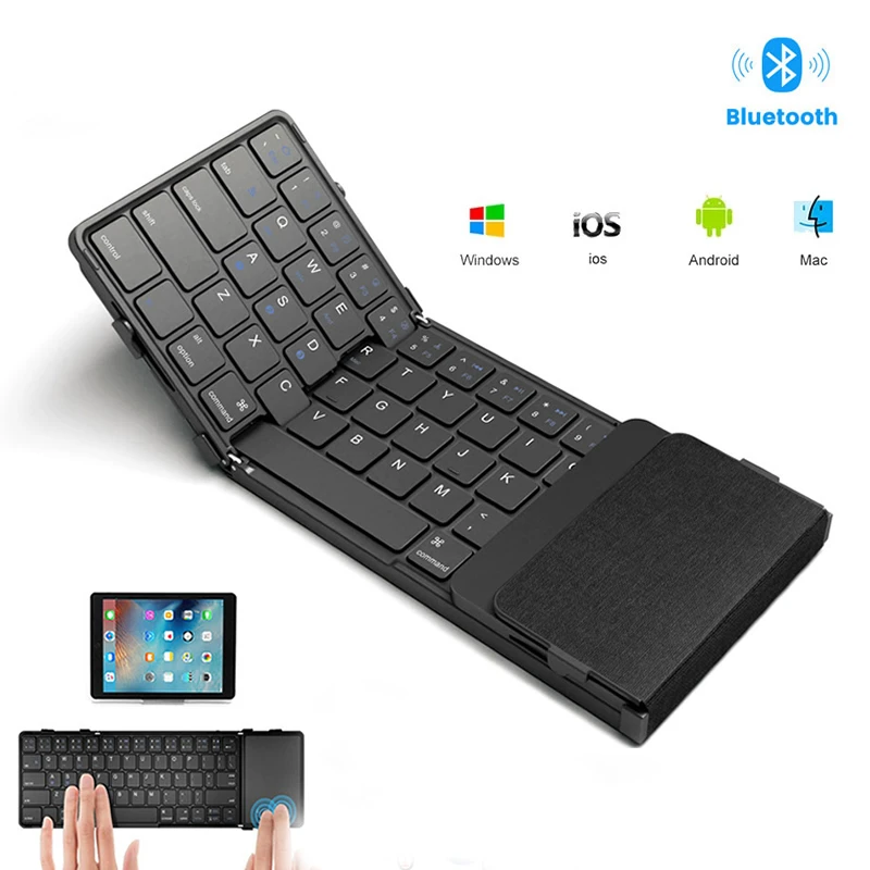 Teclado Bluetooth Dobrável com Touchpad sem Fio Couro pu Fit para Ios Android Windows Suporte Dispositivos