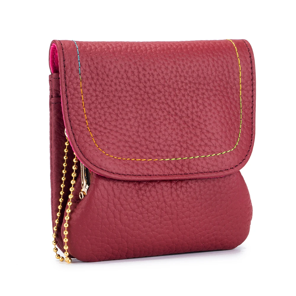 

Genuine Leather Clutch Bag for Women Kiss Lock Wallet Retro Coin Purse Coin Organizer Bag Purse Fashion Metal Frame Short Wallet