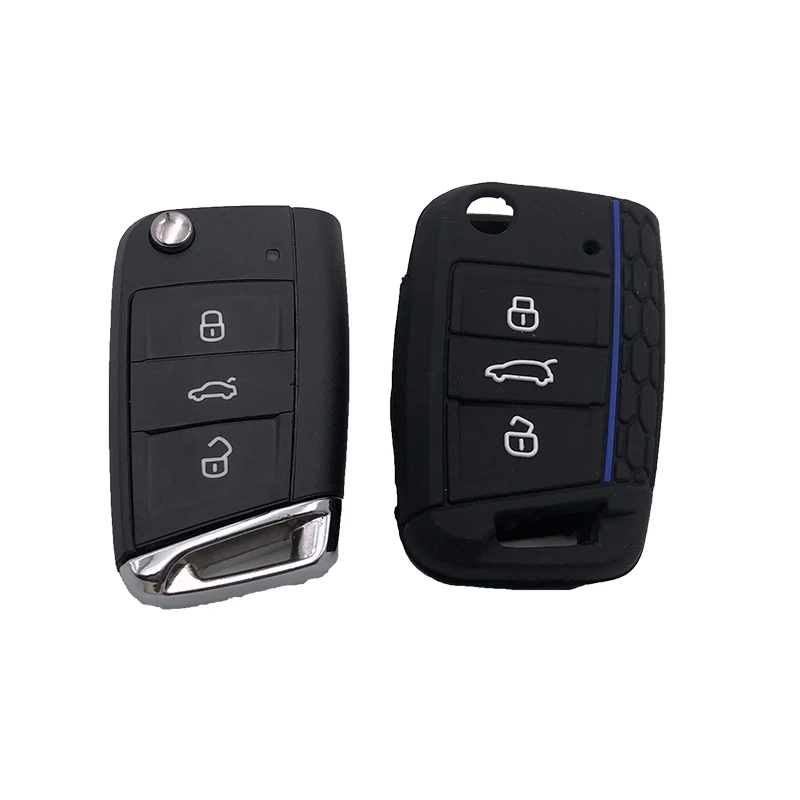 Xinyuexin Autosleutel Cover Siliconen Case Voor Vw Golf 7 MK7 3 Knoppen Flip Folding Afstandsbediening Sleutelhanger Voor Seat voor Skoda Auto Accessoires