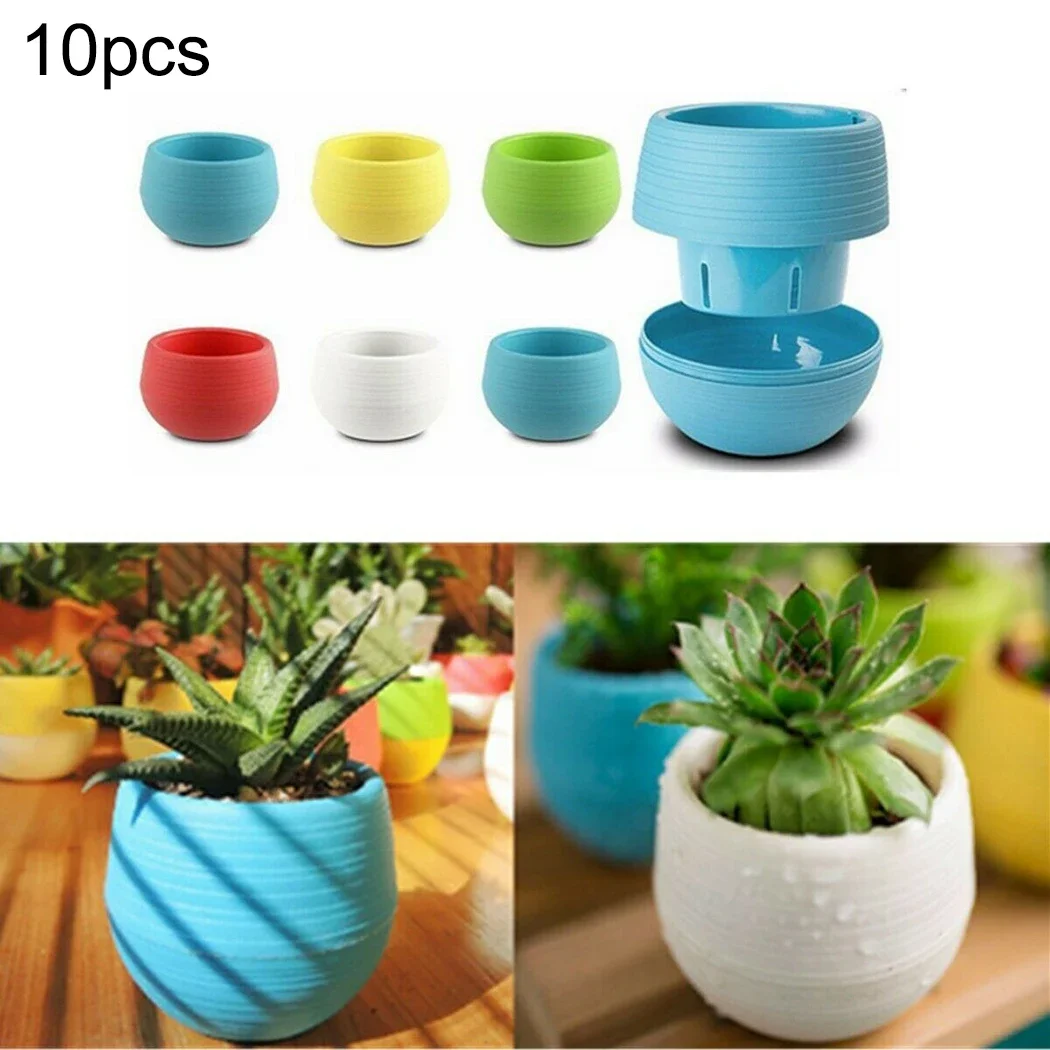 10pcs Mini Plastic Flower Pot Round Succulent Pot Small Flower Plant Planter Colorful Nursery Box Trays Transplant Pots flower pots