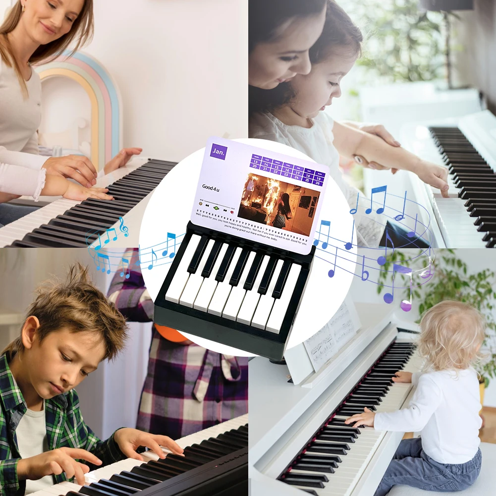 Singer Piano Calendar Piano Portable Desk Calendar Desktop Peripheral Ornaments with 27 Music Cards 26 Songs