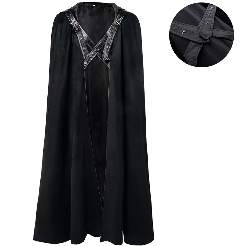 

New Halloween Party Suede Hooded Leather Strap Retro Cape