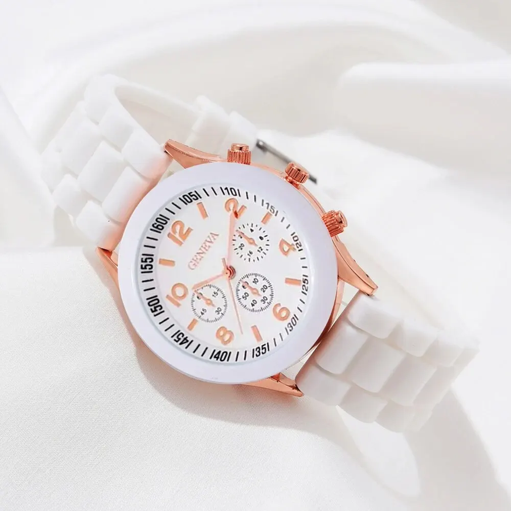 Women Watches Set 2PCS Fashion White Silicone Jelly Quartz Watch Ladies Dress Wristwatch Gifts for Girls Relogio Reloj Mujer 4