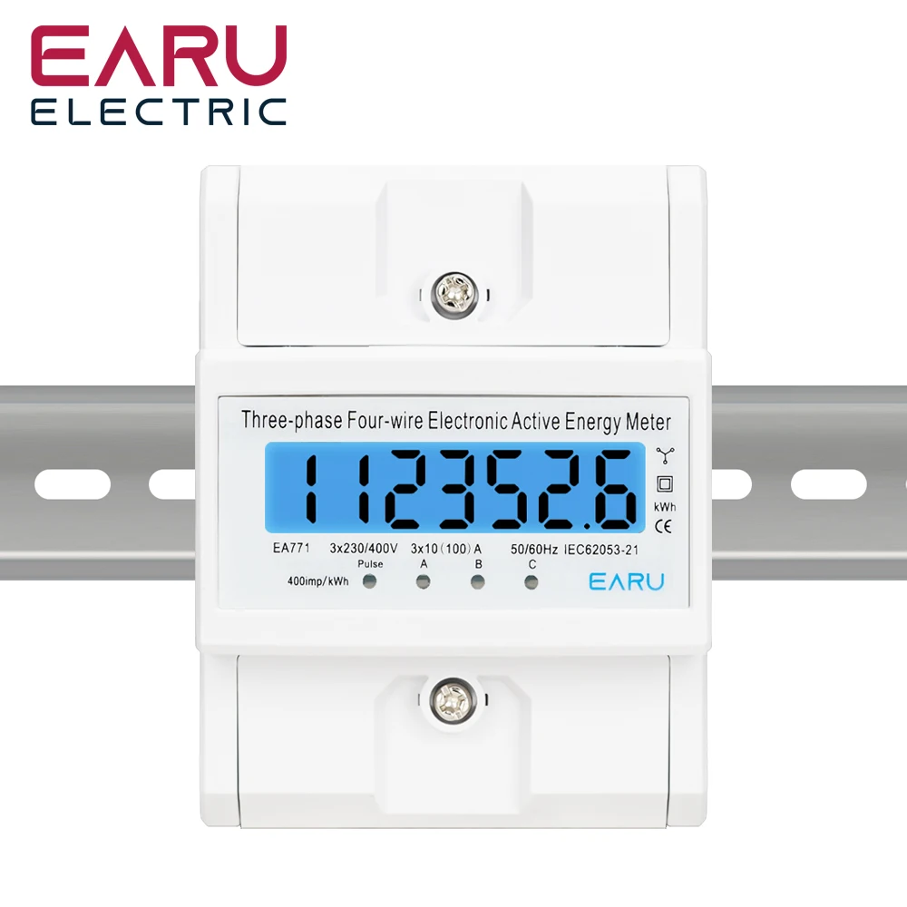 Din Rail 380V 3 Phase 4 Wire Energy Meter Power Consumption Monitor kWh Meter Wa