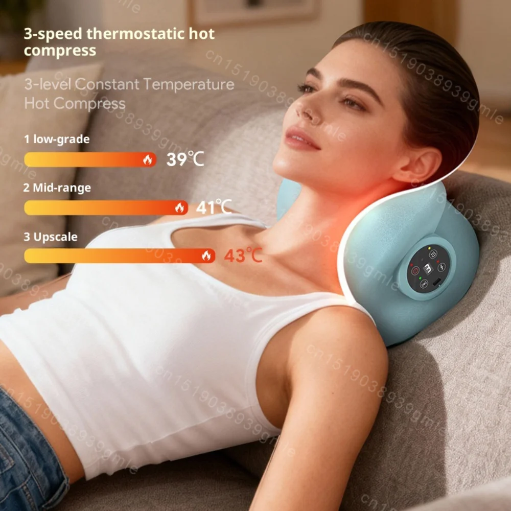Neck Massager Device with Heat Pulse Vibration Modes Ergonomic Design Portable Neck and Shoulder Massager for Relaxation Muscle