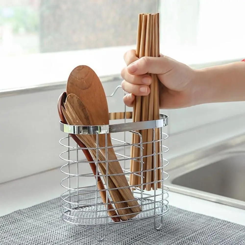 Stainless Steel Chopsticks Holder Chopsticks Storage Rack Wall Mounted Spoon Fork Cutlery Holder Tableware Draining Rack 4