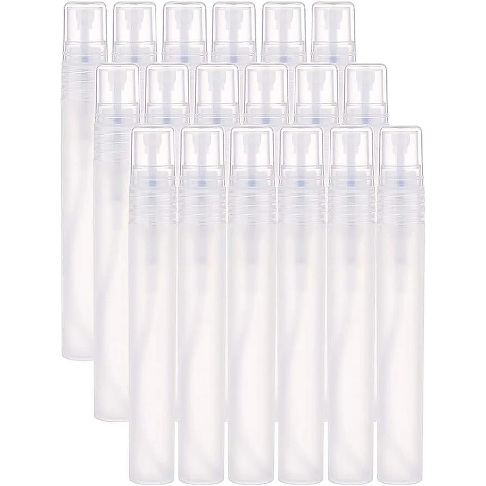 24 pack 10ml Mini Travel Mist Spray Bottles White Refillable Atomizer Plastic Bottle with Pump Head Cap for Travel