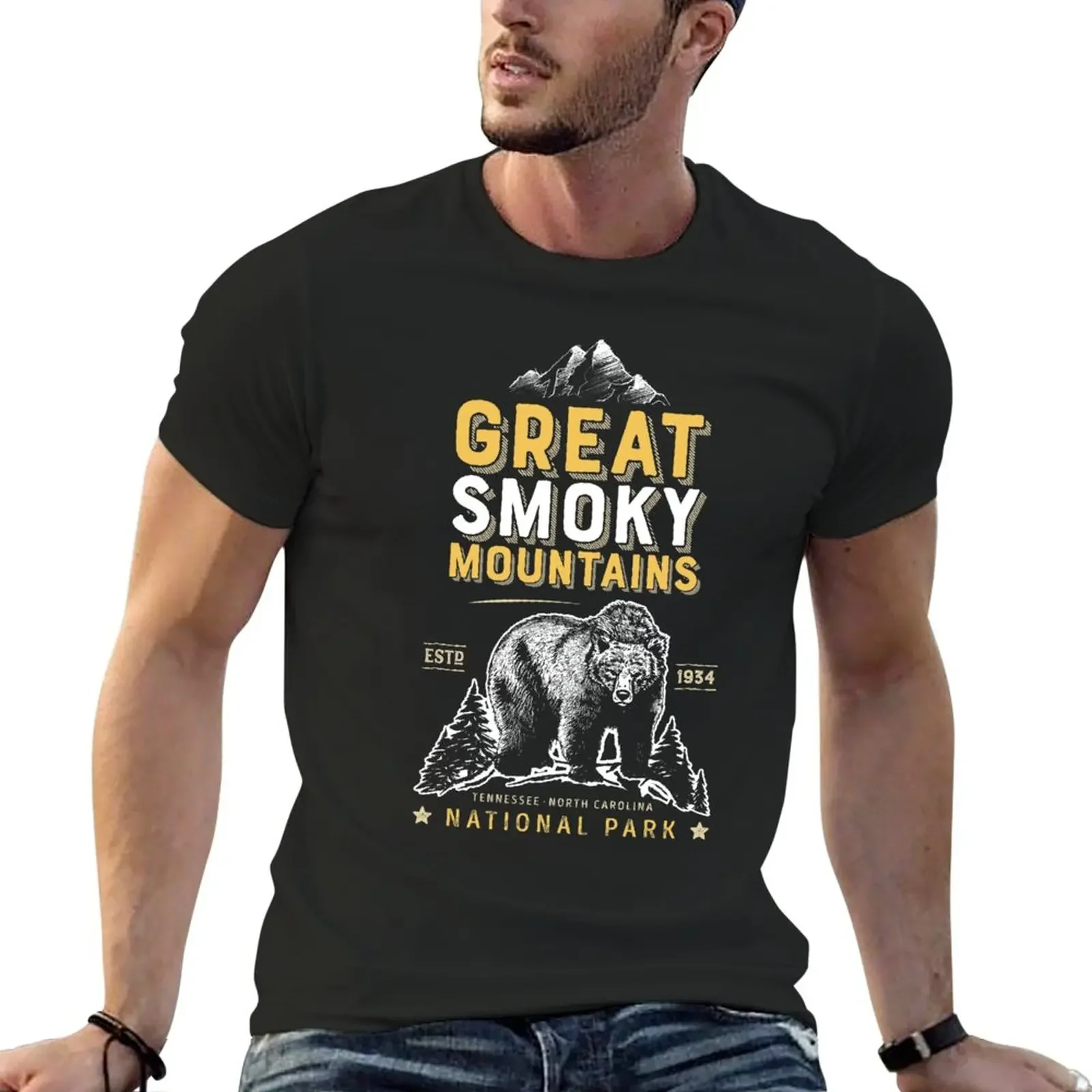 

Футболка с изображением больших Дымчатых гор и национального парка, футболки с изображением медведя и винтажных подарков, графические футболки, мужские футболки с изображением чемпиона
