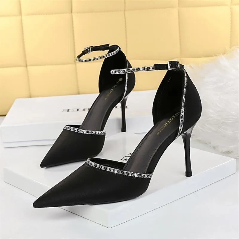 

High Heels Fashion Women Buckle Women's Heels Buckle Stiletto Heels Women Pumps Sexy Rhinestones Ladies Sandals Female Footwear