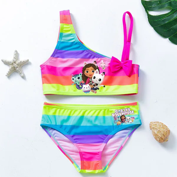 Gabby Dollhouses Girl Swimsuit Summer Beachwear Toddler Bathing Suit with Bow Tankini Two-pieces Suits Fashion Kid Swim Clothing