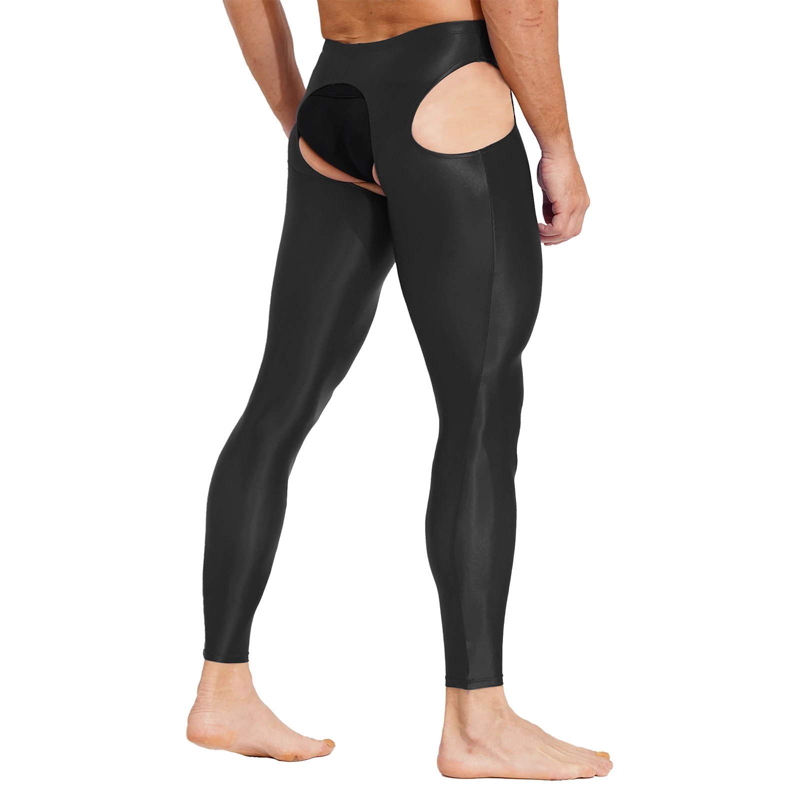 Men Leggings Men High Elastic Low Waist Pencil Pants Sexy Hollow Out Leggings Open Crotch Solid Color Long Pants Gym Leggings Tight Underwear