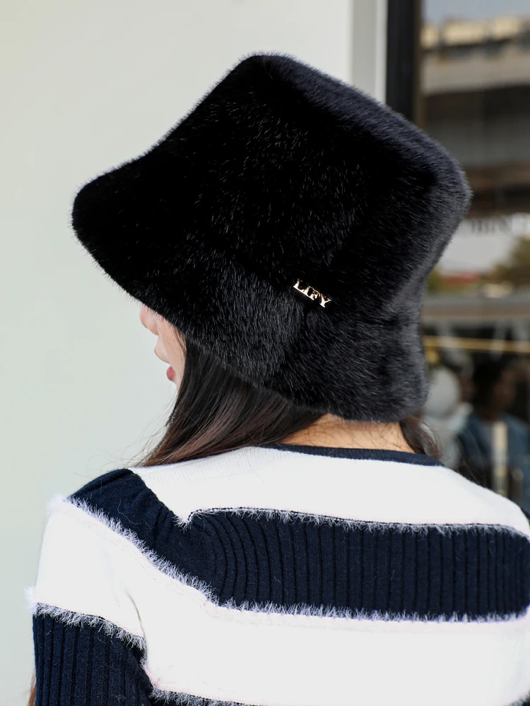 Women Bucket Hat Women Hat Bucket Hat False Mink Fur Bucket Elegant Women's Winter Caps New Design Fashion Artificial Fur Hats Knitted Warm False Mink Beanies