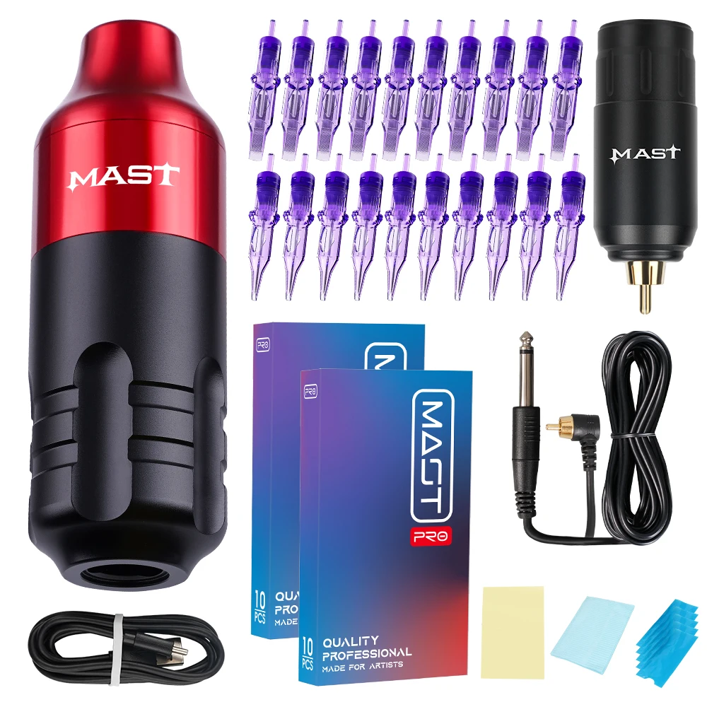 Tattoo Kit RCA Cord Rotary Makeup Permanent Pen with Wireless Battery Power Pro Cartridge Needles Set