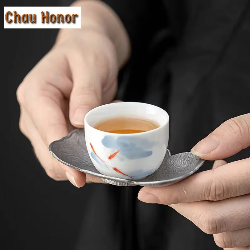Ancient Tin Cup Pad Zen Small Tea Holder Creative Heat Insulation Pad Kung Fu Tea Set Tea Ceremony Accessories Household