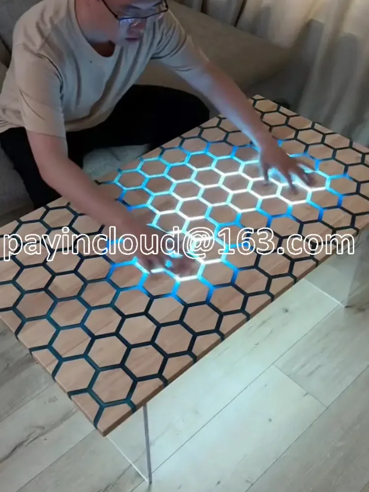 2023 New Smart Technology Blue Light Touch Sensor River Table Touch Luminous Epoxy Resin Environmental Protection Computer Desk