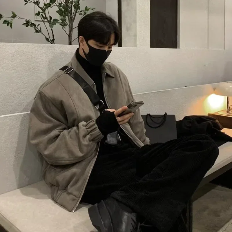 

Casual Jacket, Men's Spring and Autumn Loose Fitting Trend Jacket, Street Style Stand Collar Suede Jacket, Men's Jacket