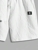 Ensemble deux pièces t-shirt et Short à col rond avec lettres texturées pour hommes, coupe régulière, t-shirt et Short décontractés à manches courtes 3
