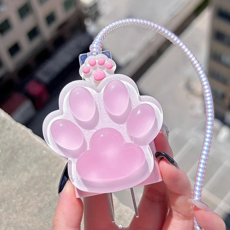 3D Cat Paw Design Charger Cable Protector For IPhone 15 14 13 12 18W 20W cable protector cable wire protector charger protective cover charger protector charger protective case phone adapter protector
