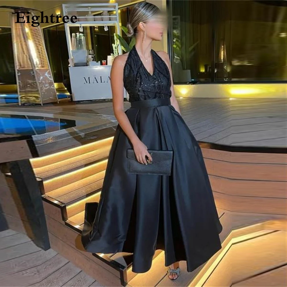

Eightree Vintage Black Prom Dresses Stain Sequined Abendkleider Dubai Halter Evening Dress Robe De Soirée Party Grown 2023